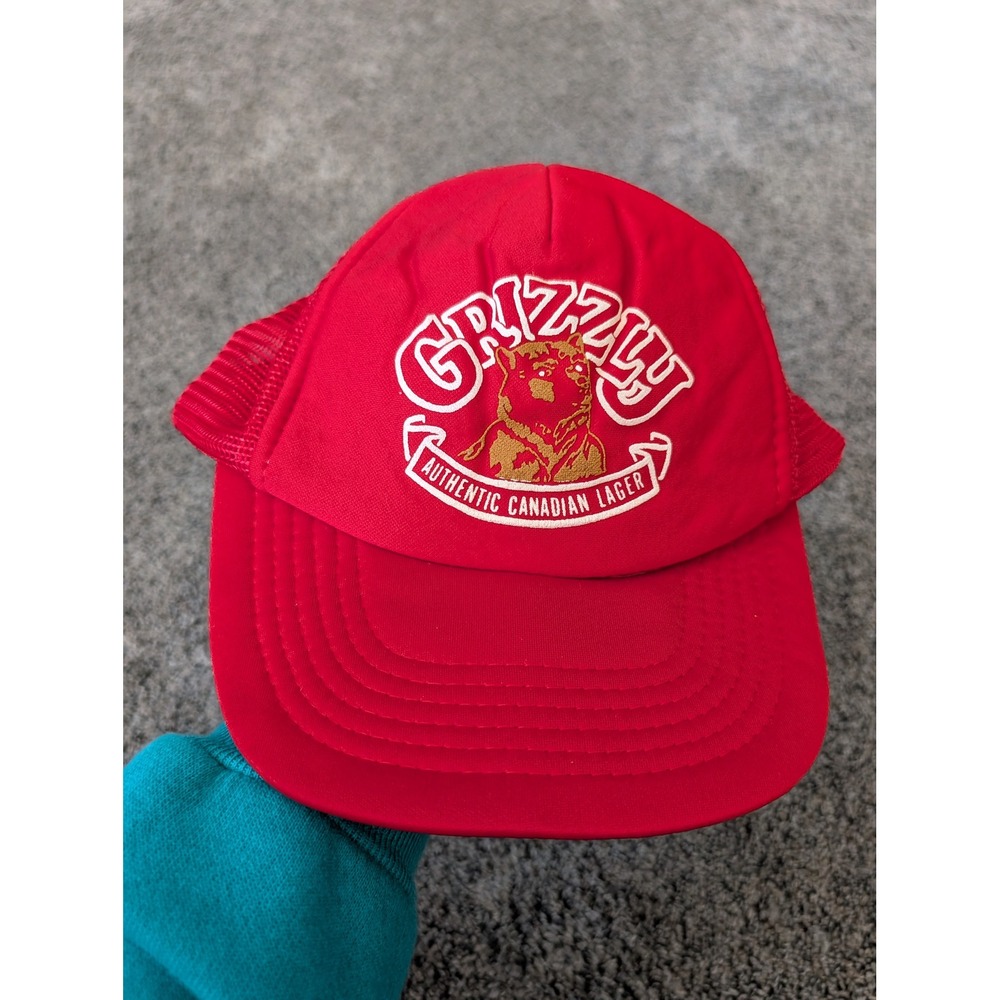 Vintage Grizzly Authentic‎ Canadian Lager Red Mesh Trucker Hat Sportcap Snapback